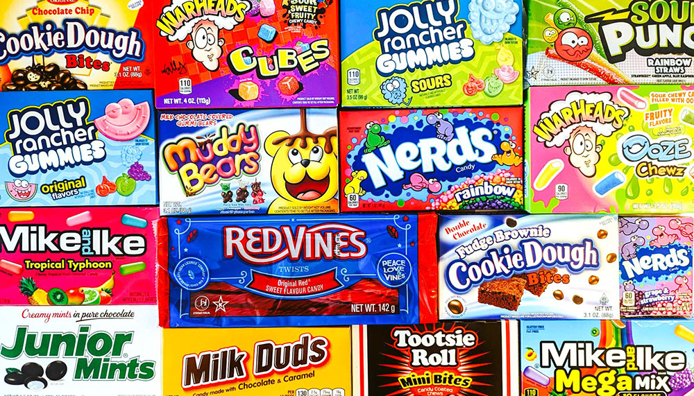 Lots of American sweets, candy and snacks